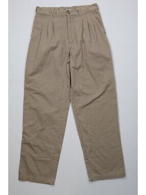 Vintage 90s Streetwear Mens 33x32 Distressed Pleated Wide Leg Chino Pants Beige